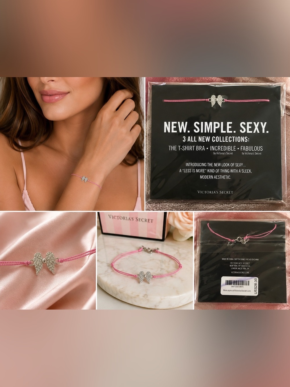 Victoria’s Secret Angel Wing Bracelet NWT Pink Cord Friendship Bracelet